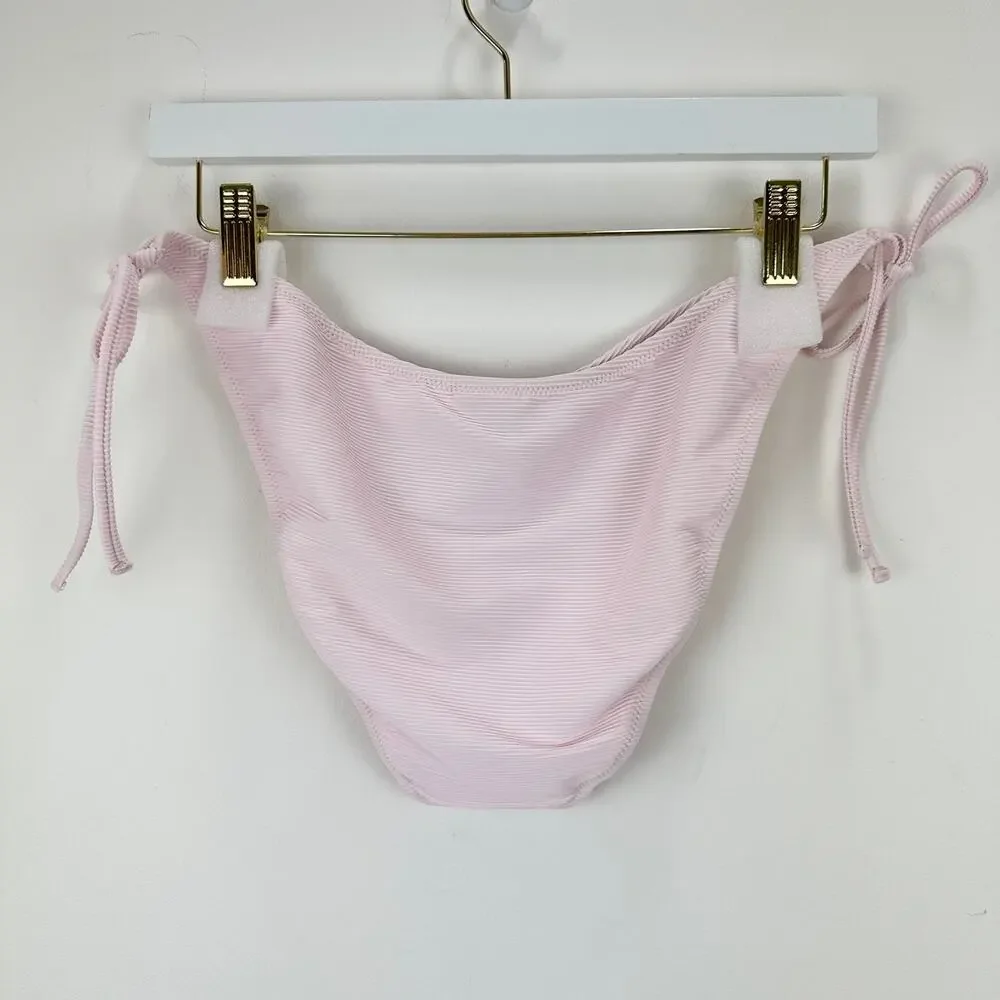 J.Crew Ribbed Ribbed Curved Waist Cheeky String Bikini Bottom Pink XL NWT